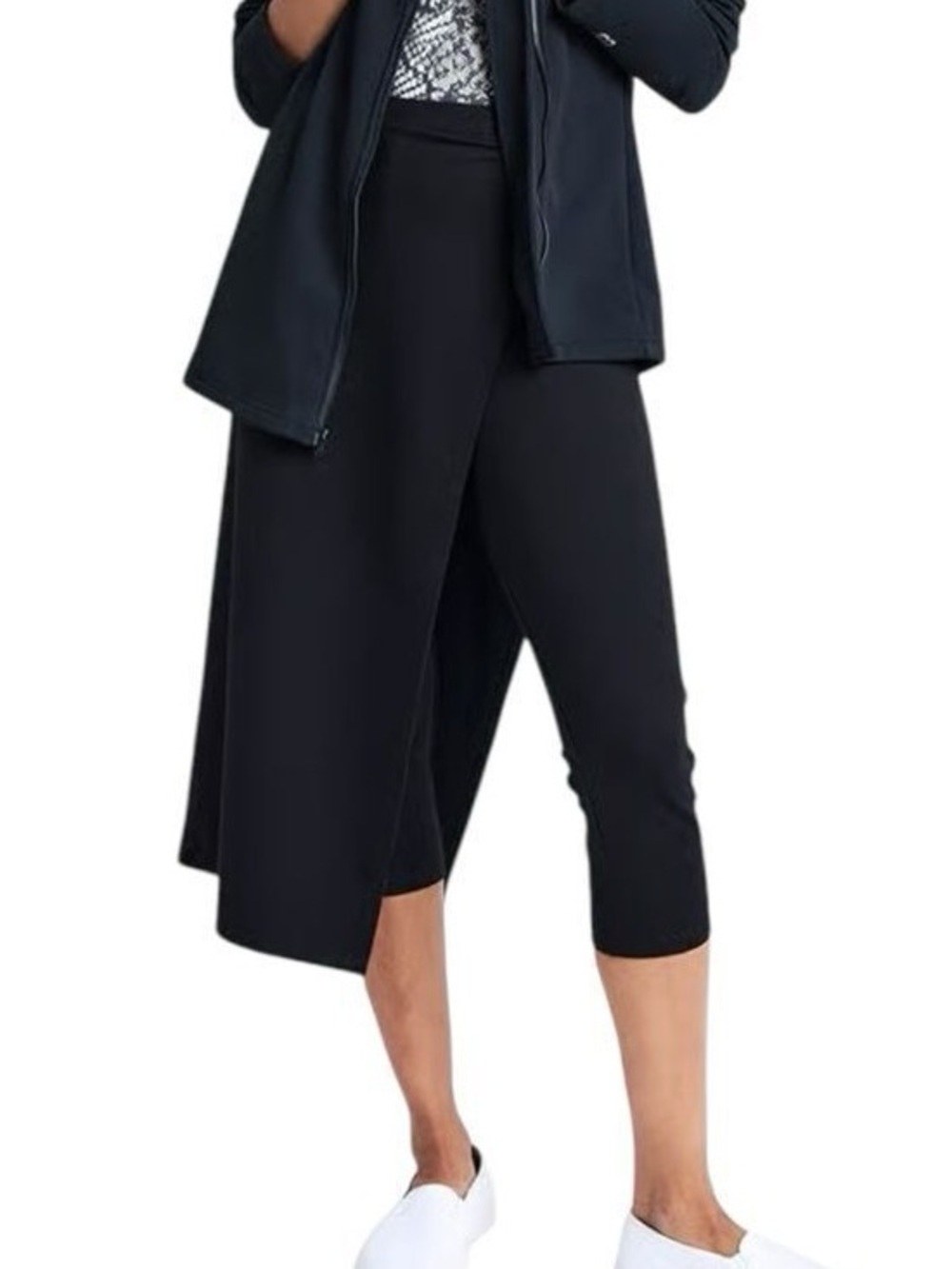 Betabrand Medium The Sassiest Pants Black Skirt Overlay Crop Modest Athleisure